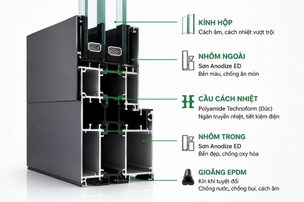 Cấu tạo cửa nhôm cầu cách nhiệt ALVERO